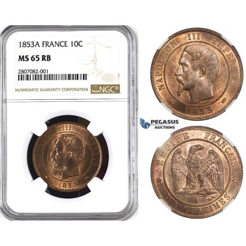 ZK88, France, Napoleon III, 10 Centimes 1853-A, Paris, NGC MS65RB