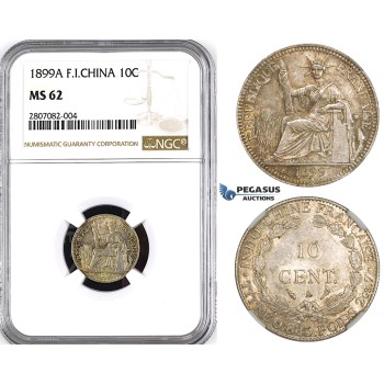 ZK92, French Indo-China, 10 Centimes 1899-A, Paris, Silver, NGC MS62