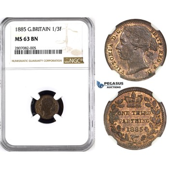 ZK93, Great Britain (For use in Malta) Victoria, 1/3 (Third) Farthing 1885, NGC MS63BN