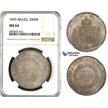 ZK99, Brazil, Pedro II, 2000 Reis 1855, Silver, NGC MS64