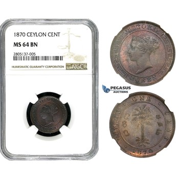 ZL01, Ceylon, Victoria, 1 Cent 1870, NGC MS64BN