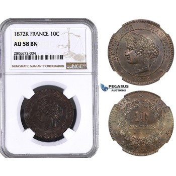 ZL06, France, Third Republic, 10 Centimes 1872-K, Bordeaux, NGC AU58BN