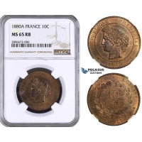 ZL08, France, Third Republic, 10 Centimes 1880-A, Paris, NGC MS65RB
