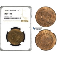 ZL10, France, Third Republic, 10 Centimes 1888-A, Paris, NGC MS64RB