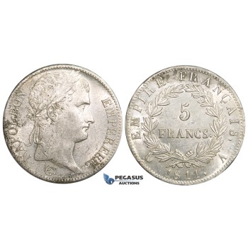 ZL44, France, Napoleon I, 5 Francs 1811-A, Paris, Silver, UNC, corrosion spots!