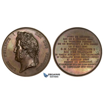 ZL53, France, Louis Philippe I, Bronze Medal 1841 (Ø61mm, 60.1g) by Barre, Bridge of Beziers