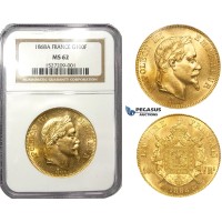 ZL66, France, Napoleon III, 100 Francs 1868-A, Paris, Gold, NGC MS62