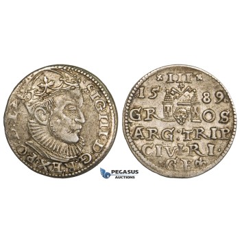 ZL85, Latvia, Riga, Sigismund III of Poland, 3 Groschen (Trojak) 1589, Riga, Silver (2.23g) Toned VF+