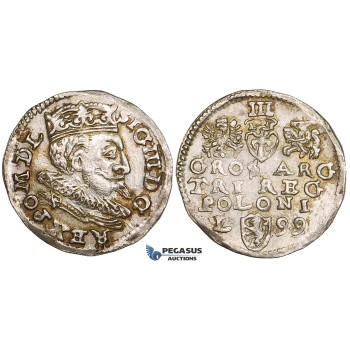 ZL92, Poland, Sigismund III, 3 Groschen (Trojak) 1599-L, Lublin, Silver (2.28g) Toned XF