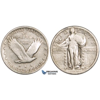 ZM05, United States, Standing Liberty Quarter (25C) 1919-D, Denver, Silver, Fine, Rare!