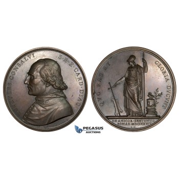 ZM10, Italy, Bronze Medal 1824 (Ø 54mm, 101.0g) by Girometti, Death of Cardinal Consalvi, Owl, Minerva