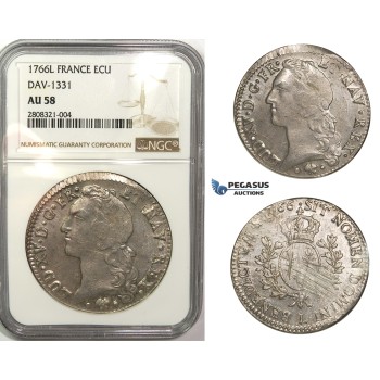 ZM113, France, Louis XV, Ecu 1766-L, Bayonne, Silver, NGC AU58, Pop 1/0, Finest!