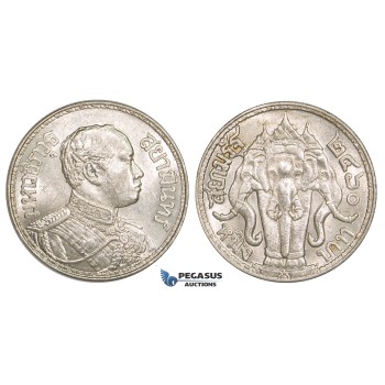 ZM12, Thailand, Rama VI, Baht BE2460 (1917) Silver, Lustrous UNC (Few tiny marks)