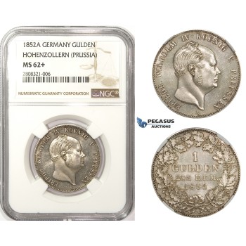ZM123, Germany, Prussia, Fr. Wilhelm IV, 1 Gulden 1852-A, Berlin, Silver, NGC MS62+