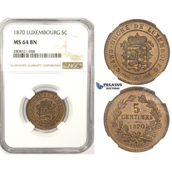 ZM132, Luxembourg, William III, 5 Centimes 1870, NGC MS64BN
