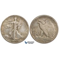 ZM141, United States, Walking Liberty Half Dollar (50C) 1917-S (Reverse) San Francisco, Silver, F-VF