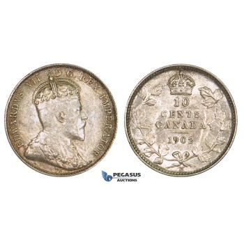 ZM144, Canada, Edward VII, 10 Cents 1902-H, Heaton, Silver, Lustros UNC