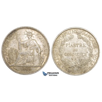ZM154, French Indo-China, Piastre 1906-A, Paris, Silver, Lustrous XF-AU