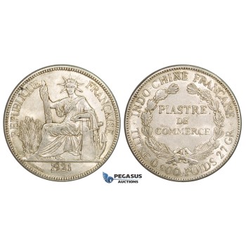 ZM159, French Indo-China, Piastre 1921, San Francisco, Silver, Lustrous AU