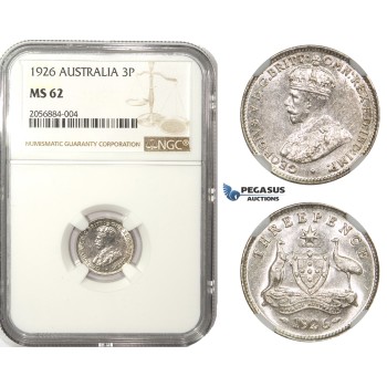 ZM17, Australia, George V, Sixpence (6P) 1926, Silver, NGC MS62
