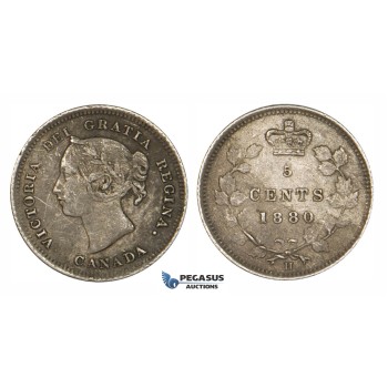 ZM177, Canada, Victoria, 5 Cents 1880-H, Heaton, Silver, Dark Toned VF