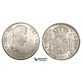 ZM194, Bolivia, Ferdinand VII, 8 Reales 1820 PTS PJ, Potosi, Silver, Lustrous AU-UNC