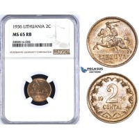 ZM202, Lithuania, 2 Centai 1936, NGC MS65RB Pop 1/9, Rare in this Quality!