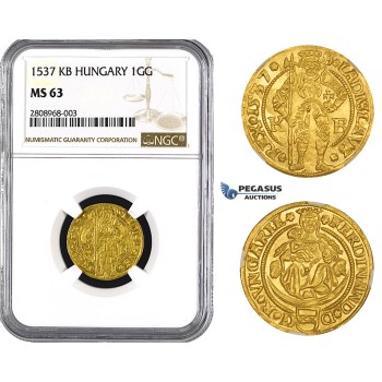 ZM208, Hungary, Ferdinand I, Ducat (Goldgulden) 1537-KB, Gold, NGC MS63