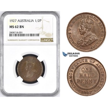 ZM210, Australia, George V, Half Penny 1927, NGC MS62BN