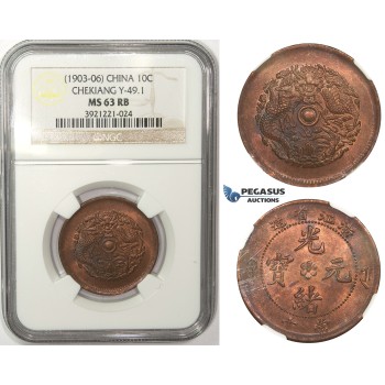 ZM30, China, Chekiang, 10 Cash ND (1903-06) Y-49.1, NGC MS63RB