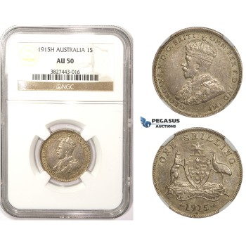 ZM309, Australia, George V, 1 Shilling 1915-H, Heaton, Silver, NGC AU50
