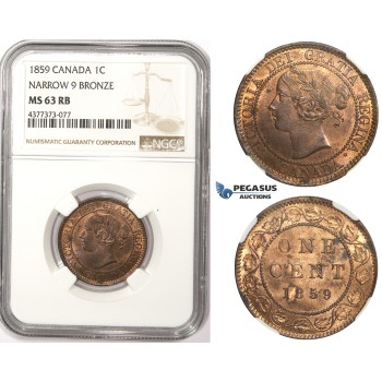 ZM312, Canada, Victoria, 1 Cent 1859, NGC MS63RB (Narrow 9)