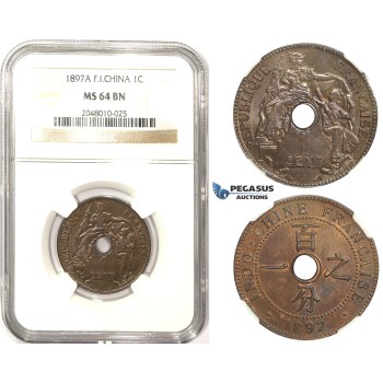 ZM329, French Indo-China, 1 Centime 1897-A, Paris, NGC MS64BN