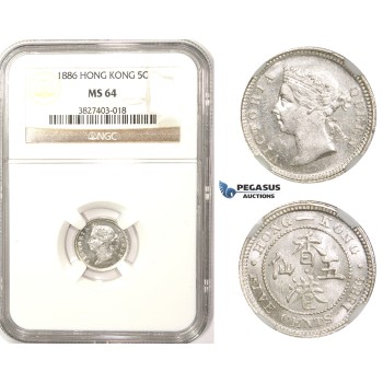 ZM341, Hong Kong, Victoria, 5 Cents 1886, Silver, NGC MS64