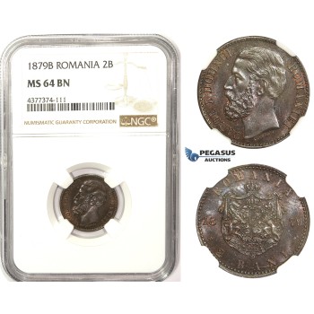 ZM356, Romania, Carol I, 2 Bani 1879-B, Bucharest, Ø19.5mm, NGC MS64BN