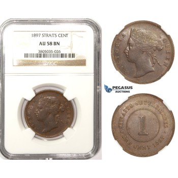 ZM363, Straits Settlements, Victoria, 1 Cent 1897, NGC AU58BN