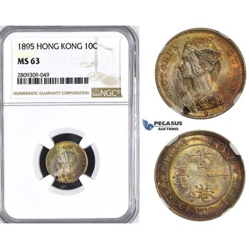 ZM420, Hong Kong, Victoria, 10 Cents 1895, Silver, NGC MS63, Rainbow
