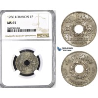 ZM423, Lebanon, 1 Piastre 1936, NGC MS65 ZM423, Lebanon, 1 Piastre 1936, NGC MS65