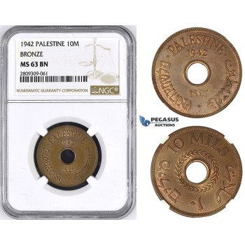 ZM433, Palestine, 10 Mils 1942, London, Bronze, NGC MS63BN
