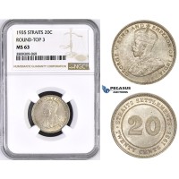 ZM437, Straits Settlements, George V, 20 Cents 1935, Silver, NGC MS63 "Round top 3"