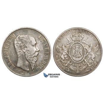 ZM450, Mexico, Maximilian, Peso 1866-Mo, Mexico City, Silver, Toned VF-XF