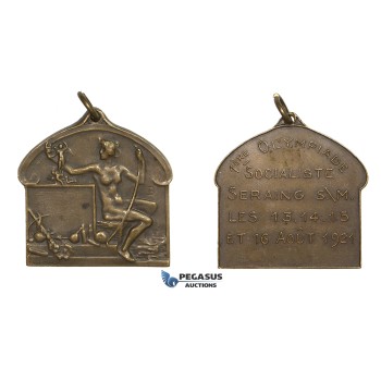 ZM458, Belgium, Bronze Medal 1921 (32x33mm, 11.37g) by Dubois, First Socialist Olympics in Seraing, Rare!