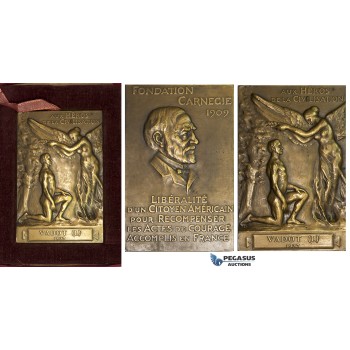 ZM464, France & United States, Bronze Plaque Medal 1937 (80x52mm, 198g) by Dejeau, Carnegie, Lifesaving