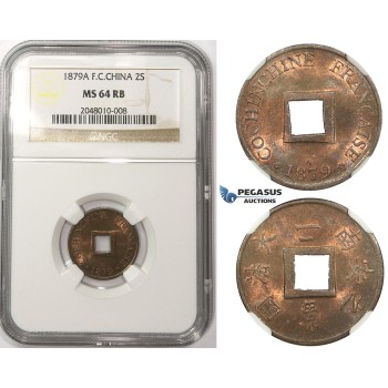 ZM48, French Cochine China, 2 Sapeque 1879-A, Paris, NGC MS64RB