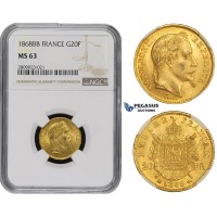 ZM498, France, Napoleon III, 20 Francs 1868-BB, Strasbourg, Gold, NGC MS63