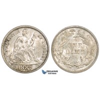ZM528, United States, Liberty Seated Dime (10C) 1887, Philadelphia, Silver, Cleaned AU