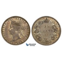 ZM535, Canada, Victoria, 25 Cents 1882-H, Heaton, Silver, Rainbow toned AU