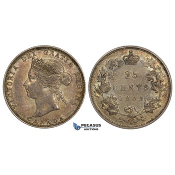 ZM535, Canada, Victoria, 25 Cents 1882-H, Heaton, Silver, Rainbow toned AU