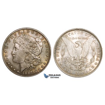 ZM548, United States, Morgan Dollar 1887, Philadelphia, Silver, Toned Ch UNC