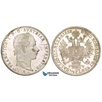 ZM551, Austria, Franz Joseph, 1/4 Gulden 1858-B, Kremnitz, Silver, Prooflike UNC